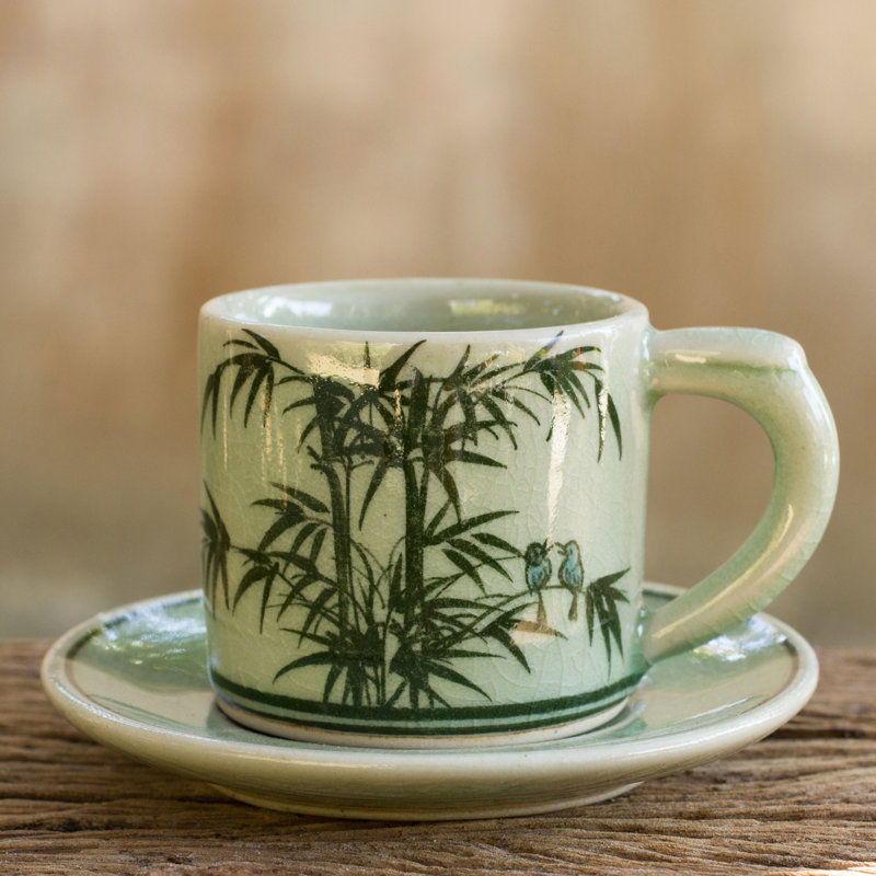 Tasse et soucoupe en céramique Cheviotdale Jade Bamboo Celadon