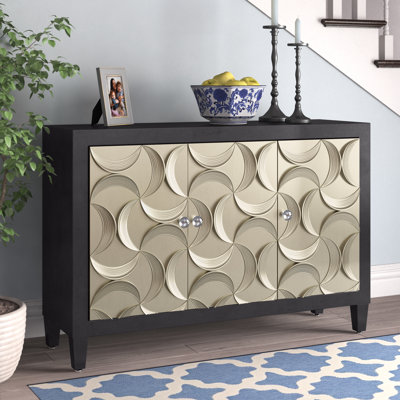 Kleiber Wooden Room Cabinet with Silver Crescent Moon Relief and Crystal Knobs