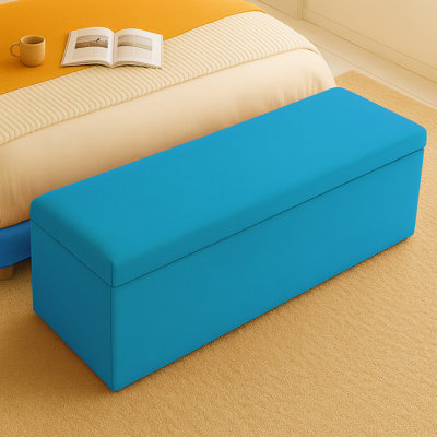 Safar Wide Velvet Plain Rectangle Solid Color Standard Ottoman Box with Storage