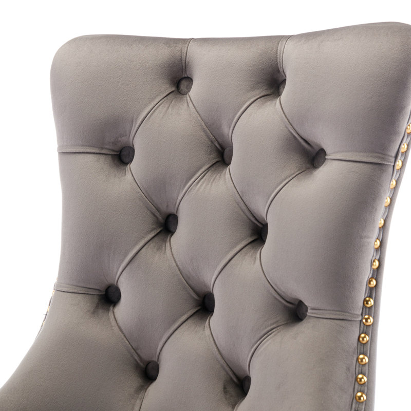 Chaise rembourrée capitonnée, Or, gris