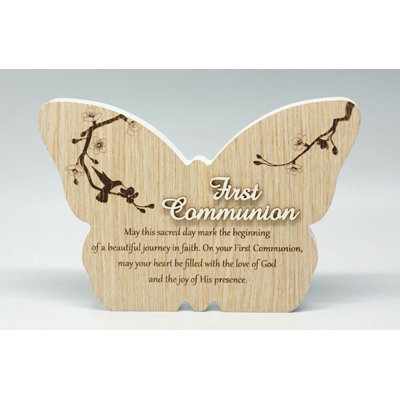 Première communion - forme de papillon avec bloc de dicton
