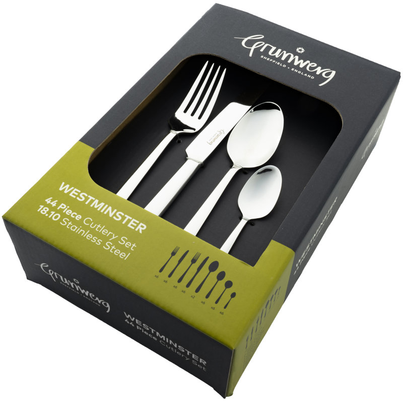 Grunwerg Cutlery 44 Piece Westminster 18/10 Stainless Steel Cutlery Set, Service for 6