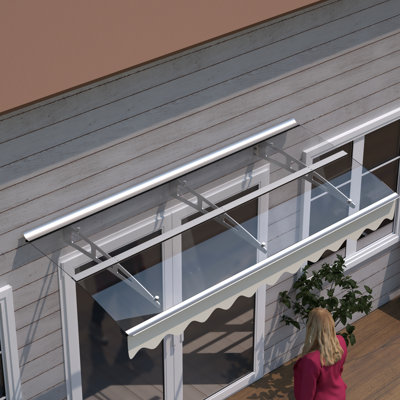 Auvent de porte 79 po x 34 po avec tôle de polycarbonate de 0,137 po d'épaisseur et support en alliage d'aluminium rouille pour auvent de fenêtre mural en bois, polycarbonate, abat-jour d'extérieur moderne