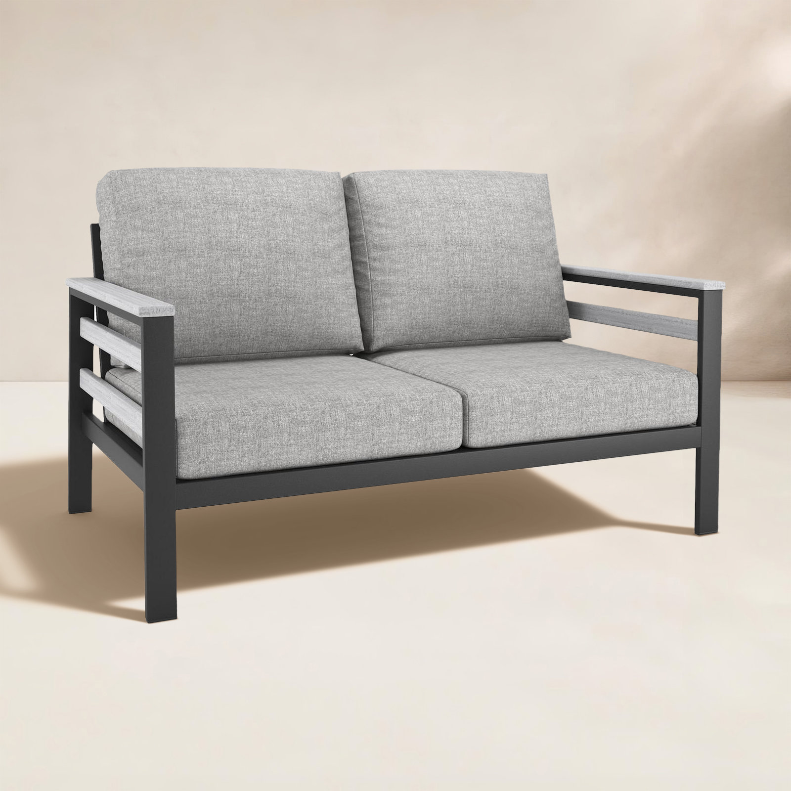 Townsend 55" Sunbrella® Patio Loveseat, Canvas Granite Sunbrella® Canvas, White/Dark Gray