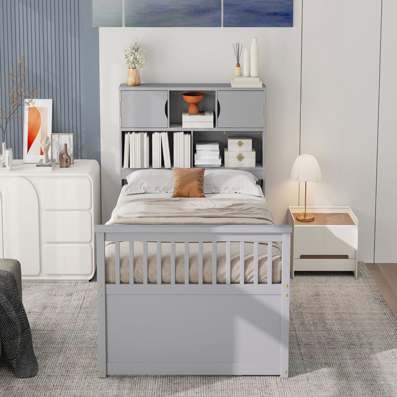 Structure de lit plateforme polyvalente avec rangement abondant et design élégant, gris