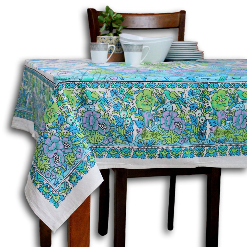 Nappe 100% coton Floral Tree of Life, Mauve / turquoise