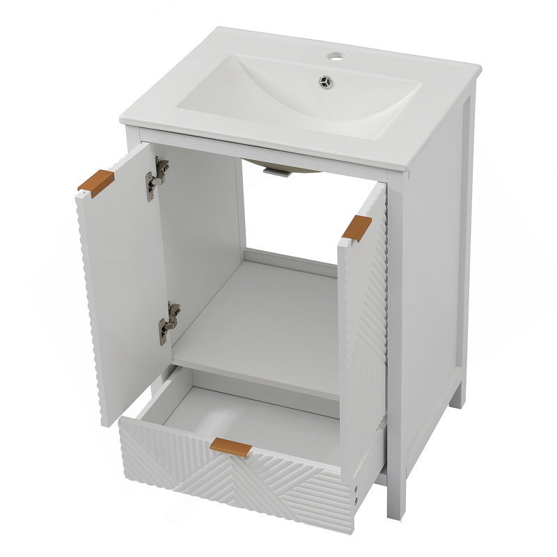 Ensemble de meuble-lavabo moderne avec lavabo, trou de robinet simple, panneaux de porte texturés, tiroir et rangement spacieux pour une utilisation pratique