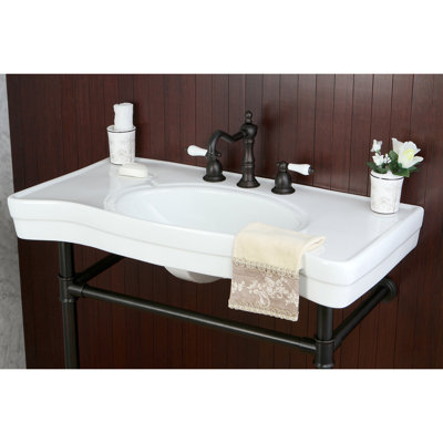 Kingston Brass Imperial 36-Inch Ceramic Console Sink with Stainless Steel Legs (8-Inch, 3-Hole)