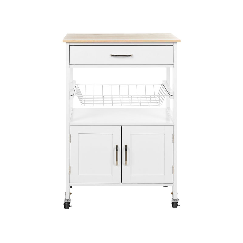 Haverhille Solid Wood Top Kitchen Trolley, White