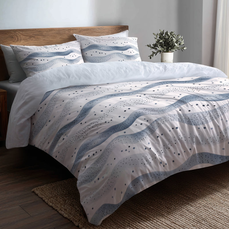 Ensemble de literie moderne de 3 pièces - Housse de couette et coussin décoratif à pois
