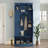 Modern All-in-One Hall Tree with Adjustable Shelves, Classic Arched Farmhouse Storage Bench with Dual Side Cabinets, Elegant Entryway Organizer with 7 Hooks for Mudroom, Hallway, Blue-1428699993