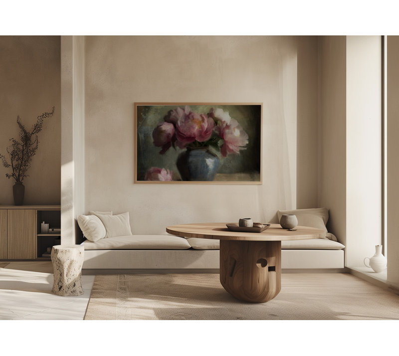 "Pivoines En Rose", art mural texturé encadré, H 10 po x l 14 po, Noir