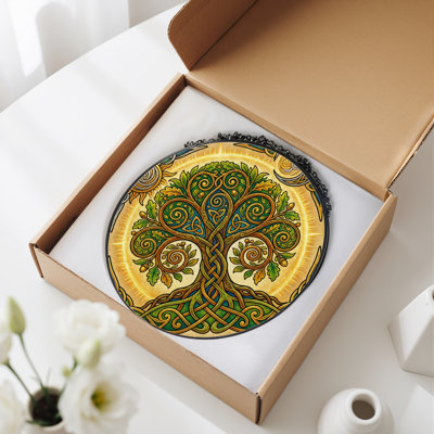 7.8"H Celtic Tree Stained Glass Window Panel