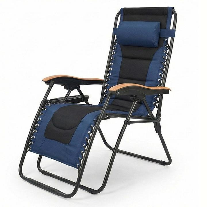 30" Wide Folding Zero Gravity Lounge Chair with Lockable Recline and Side Tray, Heavy Duty Outdoor Recliner, 400 LBS，Black&Blue