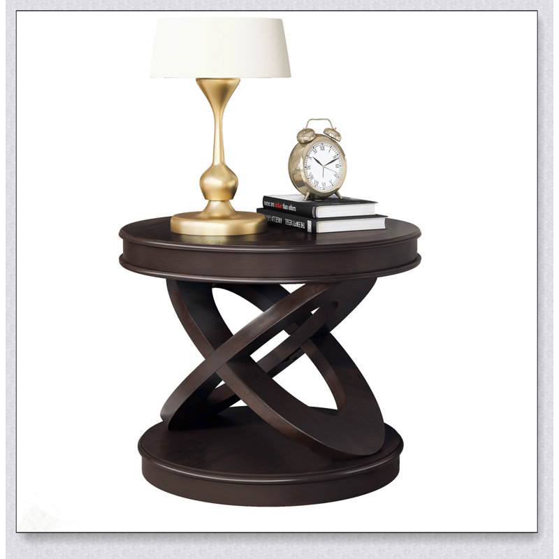 Table de bout ronde en bois rétro, table d'appoint avec base en X pour salle à manger ou salon en famille, Espresso