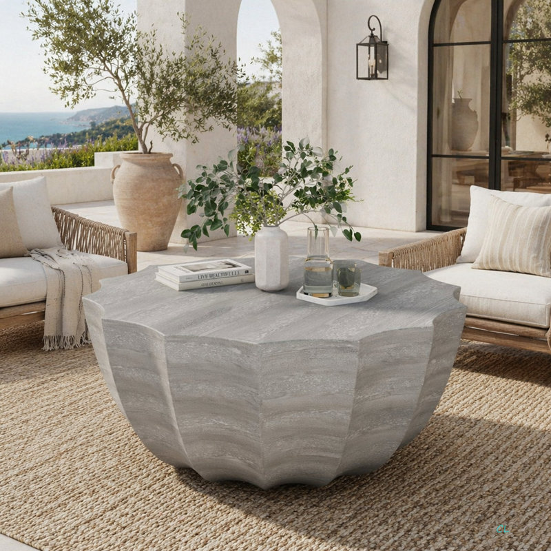 Table basse imperméable 35,43 po moderne pour l'extérieur et l'intérieur, conception en ciment MgO durable, convient aux terrasses, jardins, arrière-cours et salons