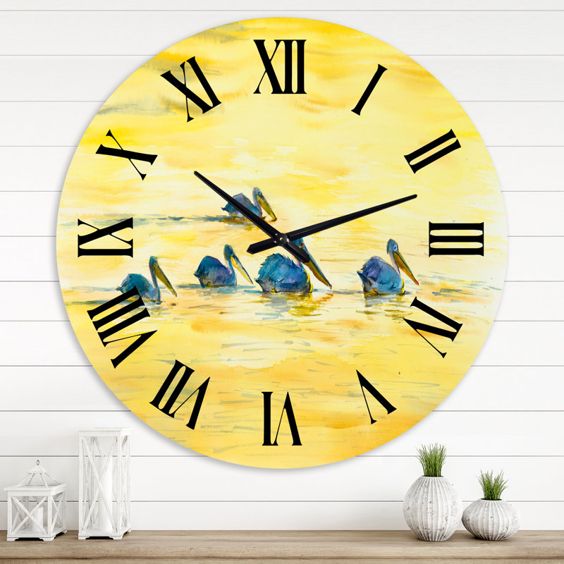 Pélicans sur la rivière Jaune - Horloge murale, Surdimensionné