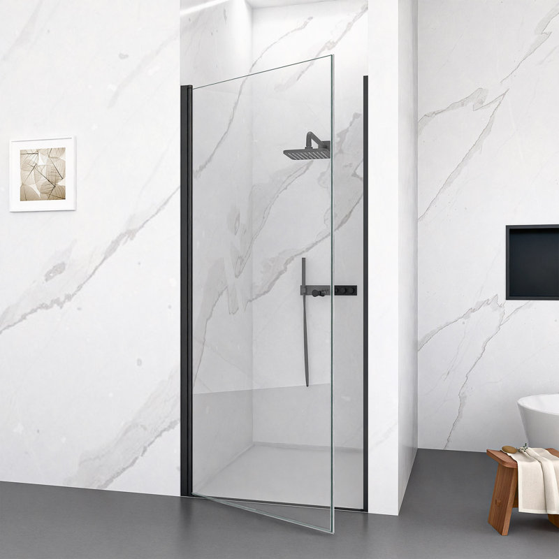 32"W X 72"H Frameless Circular Shower Door With 1/4" (6Mm) Thick SGCC Tempered Glass, Matte Black