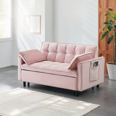 3 In 1 Convertible Sleeper Sofa Bed With 2 Pillows And Pockets,Modern Velvet Pull Out Couch Bed Loveseat Futon Sofa With Adjustable Backrest