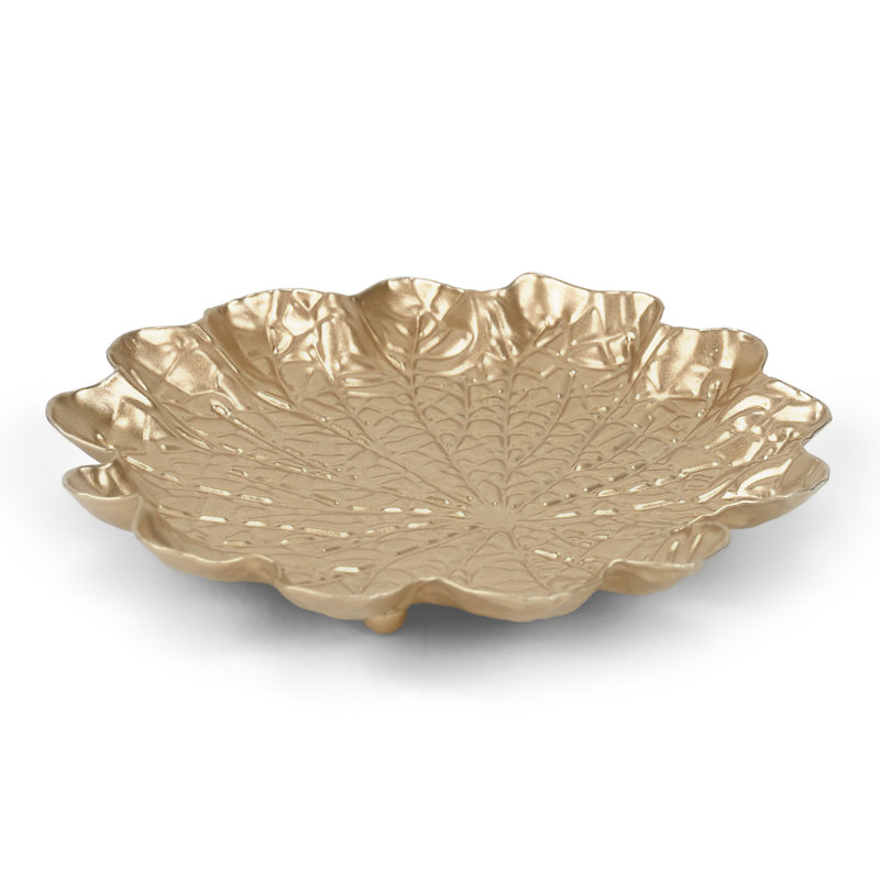 Delphine Golden Metal Lilypad Catchall Tray, 5.5"W x 5.75"D x 0.75"H