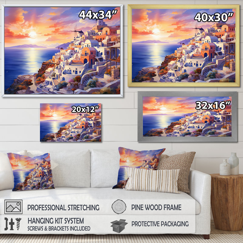 " Greece Oia Splendour II ", H 16 po x l 32 po, Cadre flottant blanc