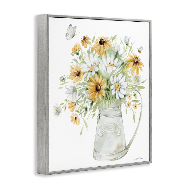 «Sunflowers & Daisies Vase», art de la giclée encadrée par Katrina Pete, Estampe numérique Farmhouse, H 20 po x l 16 po