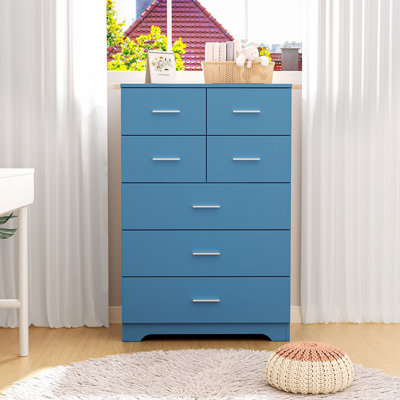 Wooden 7-Drawer Storage Cabinet with Built-In Outlet Durable Organizer for Bedroom, Living Room, and Office