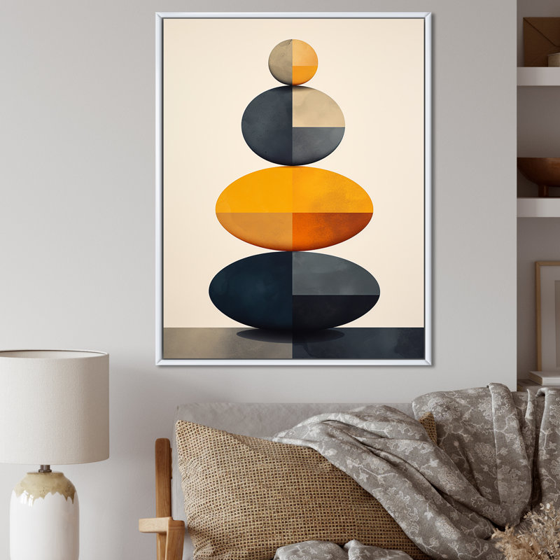 «Visual Tranquility Rock Balancing I» sur toile, Cadre flottant blanc, H 44 po x l 34 po x P 1,5 po