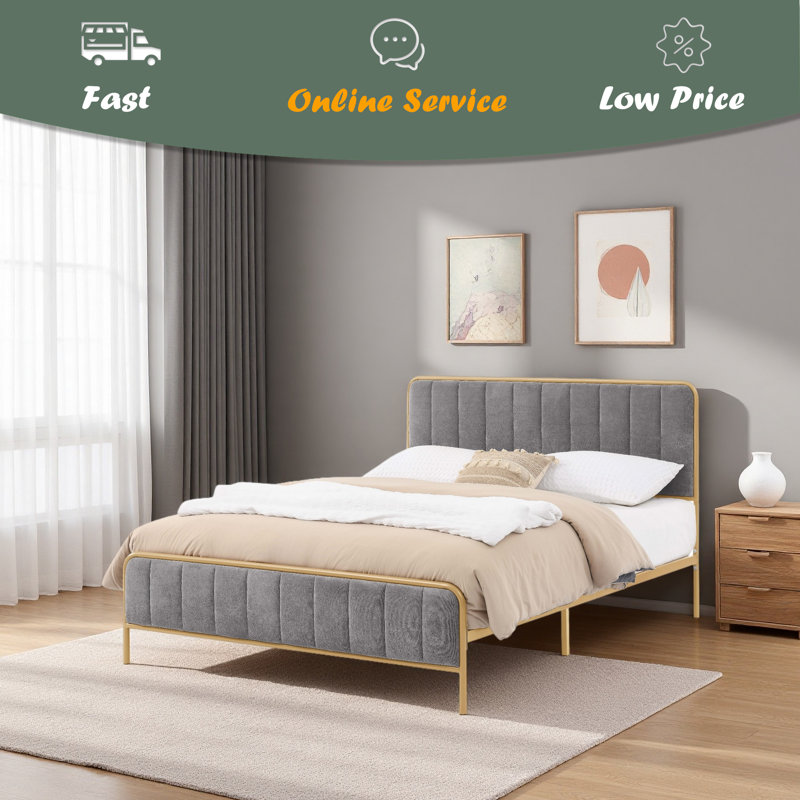 Upholstered Bed Frame, Gray