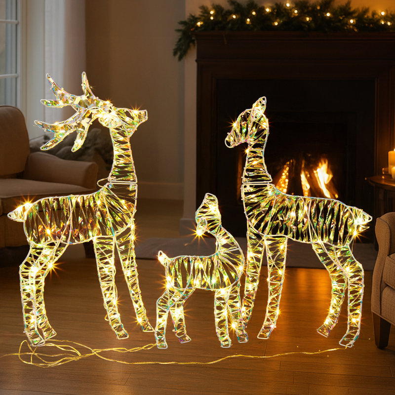 3 pièces de décoration de Noël renne iridescent éclairé
