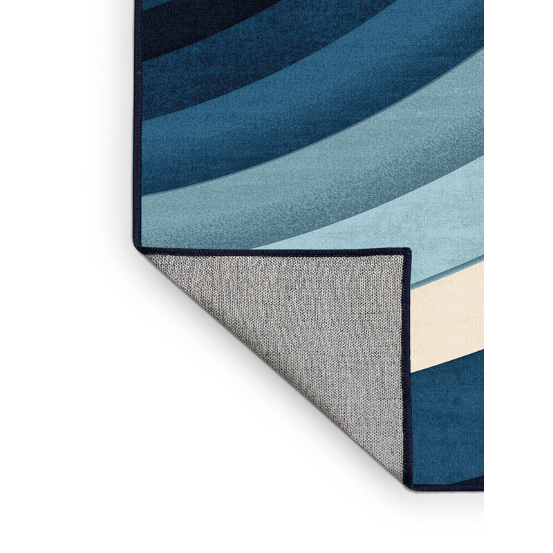 Machine Washable Pelico Sydney Opera House Modern & Contemporary Arc Rug in Blue – Navy Binding, 2x3