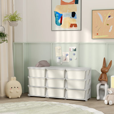3 Tier Kids Storage Unit, 9 Drawer Chest Toy Organizer Plastic Bins For Kids Bedroom Nursery Kindergarten Living Room For Toddlers