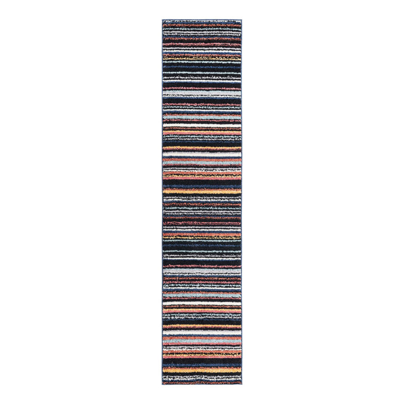 Tapis rayé noir / orange / blanc Prentice, Tapis de couloir 2 pi x 10 pi