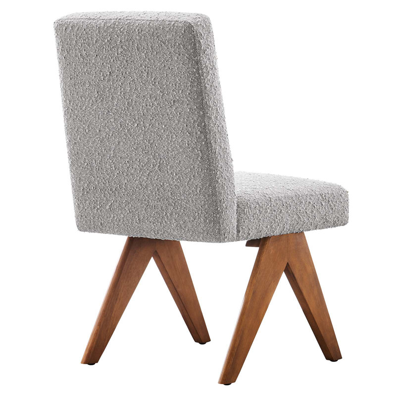 Light Gray Boucle Upholstered Side Chair with Wood Legs