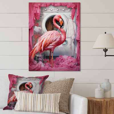«Pink Flamingo Laundry Room Dance 3», art mural en métal