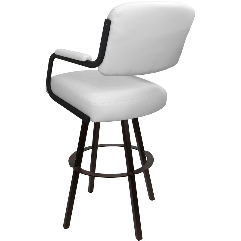 Kambria Swivel Metal Extra Tall Bar Stool 34" Seat On Warren Base, White Vinyl/Brown Frame