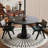 Retro Black Round Solid Wood Dining Table-1475132702