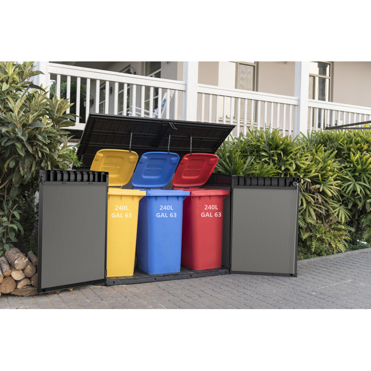 Premier Jumbo Horizontal Durable Resin Outdoor Storage Shed and Trash Bin  Storage, Deco Gray