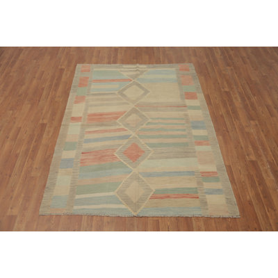 Geometric Wool Kilim Flat Weave Rug 5x7