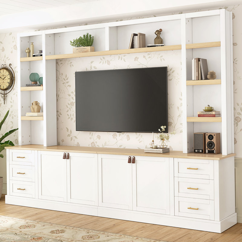 Meuble audio-vidéo 4 pièces avec tablettes réglables, meuble télé avec tablettes pour téléviseur de 75 po ou moins, White