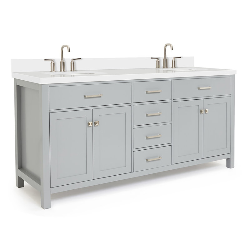 Abbate 72" Double Bathroom Vanity with White Quartz Top, Gray
