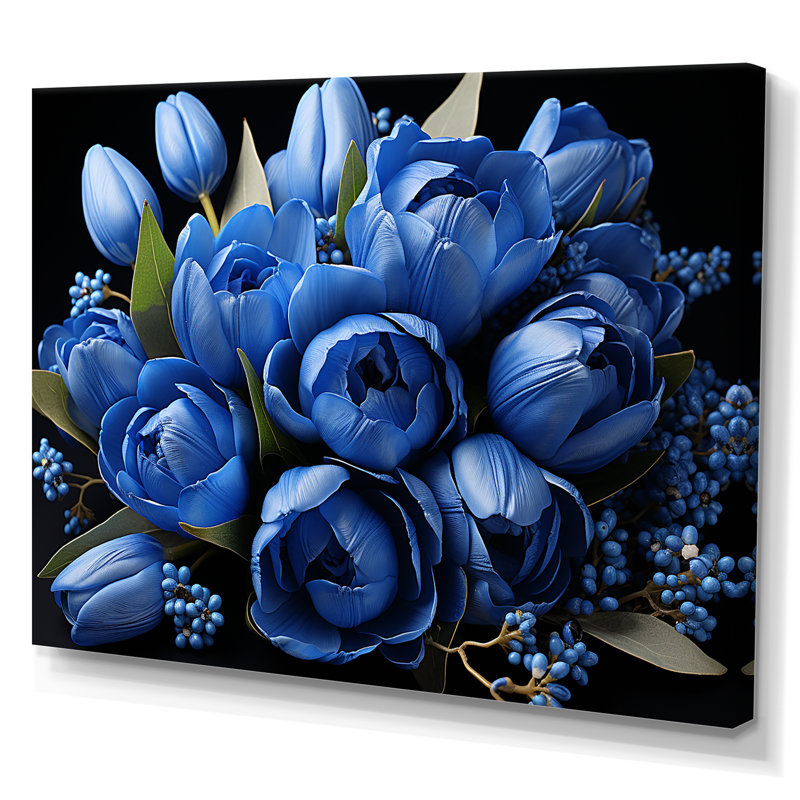 Azur bleu tulipes en fleurs - tulipes murales en toile, H 12 po x l 20 po x P 1 po, Toile tendue