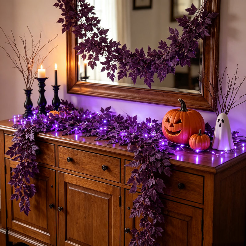 Guirlande artificielle d'automne, lot de 2, feuilles semées, idéale pour le foyer, l'escalier, le centre de table et la décoration de style champêtre.