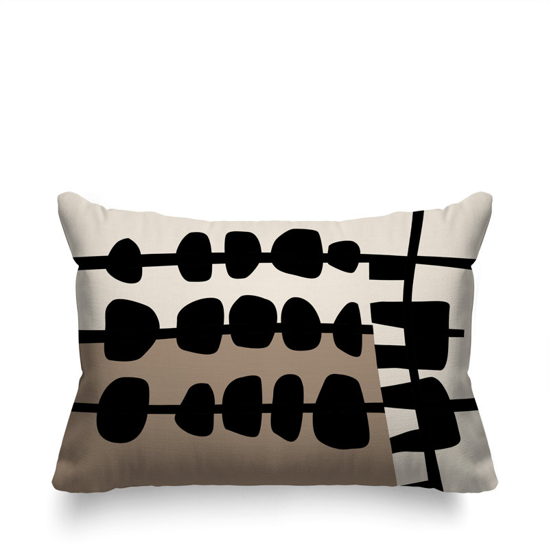 Oreiller rectangulaire réversible intérieur / extérieur Dola, H 18 po x l 25 po, Beige / noir / blanc cassé