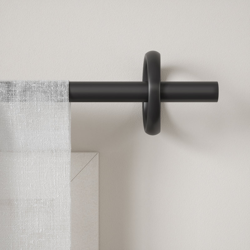 Matte Black Adjustable Steel Curtain Rod with Ring Bracket