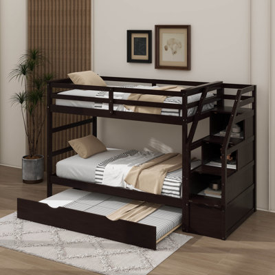 Modern Twin-Over-Twin Bunk Bed With Trundle And 3 Storage Stairs