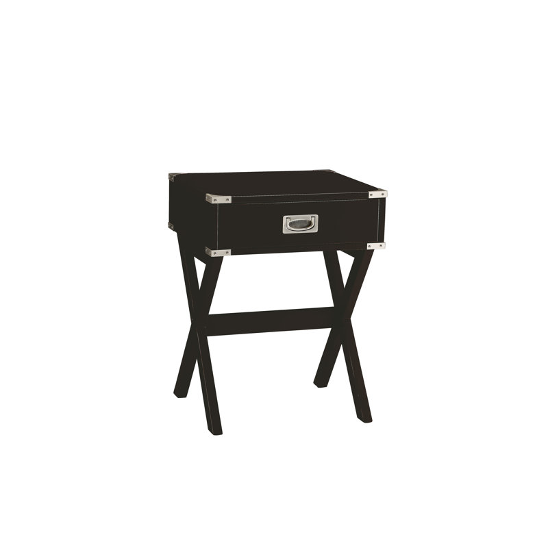 Table d'appoint noire avec tiroir - Table d'appoint carrée moderne avec base en forme de X, finition en bois synthétique pour le salon