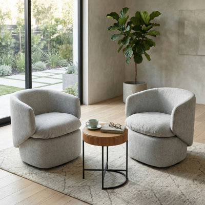 Fauteuil pivotant moderne à dossier incurvé pour salon - Fauteuil élégant et capitonné pour chambre ou salle à manger