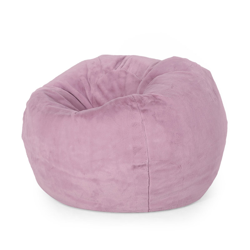 Kavel 3 Foot Rounded Bean Bag, Lavender, Lavender Faux Fur