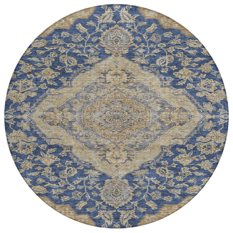 Celia Blue Washable Indoor-Outdoor Rug - , 8' x 8'